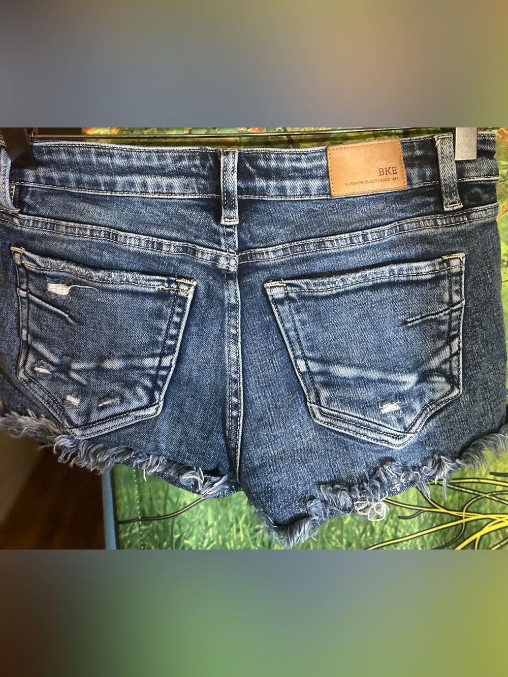 BKE Distressed Dark Blue Denim Cutoff Raw-Edge Shorts~EC | Size 27 (US 6-7 W)